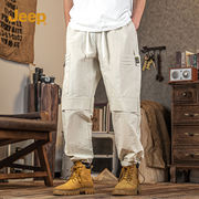 jeep吉普男士裤子2024宽松白色工装裤户外机能，潮流男款休闲裤