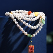 天然淡水珍珠手链女四圈佛珠108颗小众设计中国风文玩diy手串