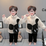 男童法兰绒睡衣秋冬开衫家居服套装，2岁4男宝宝，加厚冬季珊瑚绒保暖