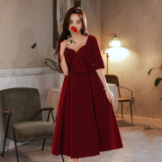孕妇敬酒服新娘酒红色遮肚子，大码胖mm订婚礼服结婚显瘦小个子婚纱
