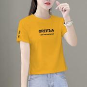 t恤女短袖上衣姜黄色短款小个子2024夏季棉印花气质0125h