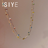 siyue方形彩色宝石细锁骨，链夏天项链轻奢小众，高级感颈链女款