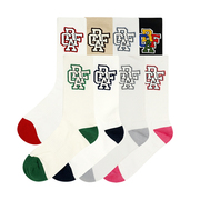 GRAF原创品牌重叠经典字母精美多色拼接彩色厚实滑板长筒棉袜子