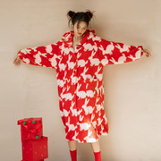 兔年本命年睡衣红色小兔子珊瑚绒冬季女款睡袍长袖家居服套装可爱
