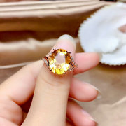 天然黄水晶戒指女s925纯银新韩版原石，镀铂金百搭网红宝石饰品指环