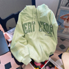 奶绿色vintage华夫格字母刺绣卫衣女秋季设计感小众连帽外套开衫