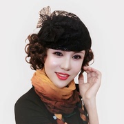 蕾丝小贝雷帽遮白发绣脸型韩国风发饰欧美复古蝴蝶结礼帽时尚发箍