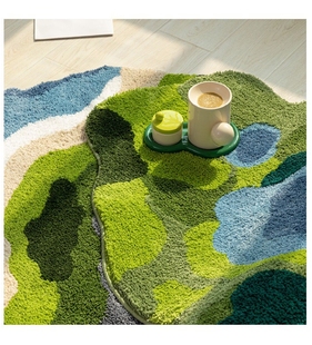 床前毯地毯卧室沙发毯客厅床边毯苔藓异形，草地绿色浴室脚垫地垫