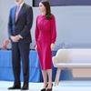 凯特王妃明星同款女装2024年春季高级感玫红色气质修身连衣裙
