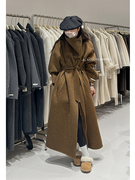 高端苏丽羊毛长款大衣女，2023冬装韩国宽松大版型双面手缝羊绒外套