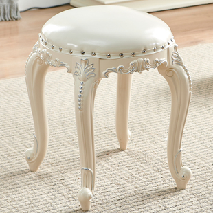 实木梳妆凳欧式圆凳子卧室，家用美式椅子，公主梳妆台凳子软包化妆凳