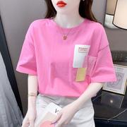 宽松女士T恤贴布设计感小众夏装2023年韩版个性休闲上衣女装