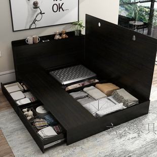 日式高箱储物双人床现代简约多功能板式收纳床定制艾莉之屋