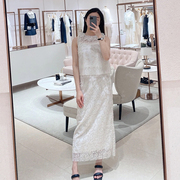 小香风短款白色蕾丝钉珠背心女夏2024气质名媛长裙套装两件套