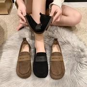 复古磨砂绒面软底豆豆鞋女2025新款春秋一脚蹬乐福鞋平底休闲单鞋