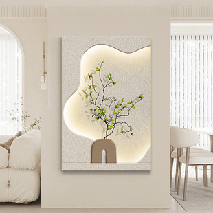 立体砂岩led灯光画奶油，风入户玄关装饰画，绿植客厅沙发背景墙挂画