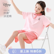 迪士尼女童夏季套装纯棉洋气短袖短裤儿童POLO衫运动两件套