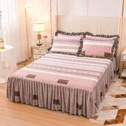 牛奶绒夹棉加厚床裙式床罩单件床单防滑床裙套三件套法兰绒珊瑚绒