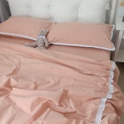 厂品老粗布四件套纯棉床单式枕套被套花边纯色床上用品套件双人18