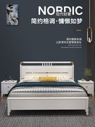 轻奢全实木床现代简约白色单双人(单双人)1.8米新中式，1.5主卧橡木风格家具