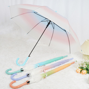 透明伞雨伞渐变糖果色弯柄长柄伞，半自动直杆彩虹，伞花朵伞拍照女固