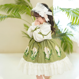 儿童lolita裙秋冬两岁，宝宝礼服绿色蓬蓬，连衣裙秋洛丽塔女童公主裙