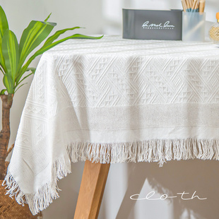 法式ins桌布田园风日系棉麻，格子白色圆桌，方形台布书桌茶几野餐垫