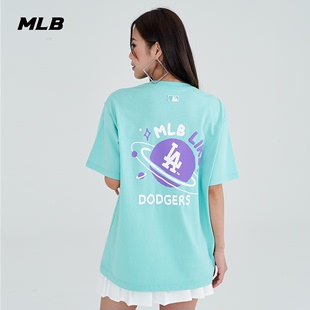 MLB 男女情侣T恤星球印花圆领运动短袖休闲宽松夏季TSE12
