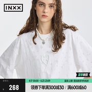 INXXAPYD 个性设计感短袖T恤男不规则烧花宽松五分袖上衣女