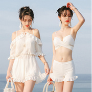 2022泳衣女三件套韩国温泉小胸聚拢保守比基尼遮肚度假网红款
