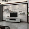 墙纸新中式3d立体水墨，山水画电视背景墙，壁纸客厅壁布影视墙布壁画