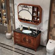 新中式浴室柜橡木洗脸洗手盆，柜组合卫生间实木，洗漱台池盆柜卫浴柜