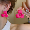 粉色花朵耳环2024高级感适合夏天的耳钉大圆脸适合的耳饰