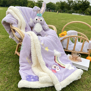 卡通可爱小兔羊羔绒毛毯办公室午睡牛奶珊瑚绒毯子空调毯沙发盖毯