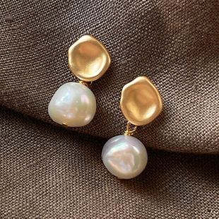 法式巴洛克异形淡水珍珠925银针手作设计哑光气质耳饰品复古耳环