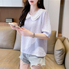 娃娃领短袖t恤女夏季韩版宽松大码女装，设计感小众半袖假两件上衣