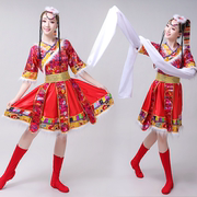 藏族舞蹈演出服装女少数民族服装舞台装西藏表演服成人水袖女