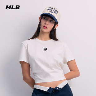 MLB 女款百搭T恤简约纯色圆领小logo短袖24夏季TSB04