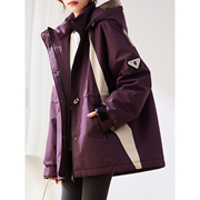 紫色连帽羽绒服女冬加厚2024欧货宽松时尚大版保暖白鸭绒外套
