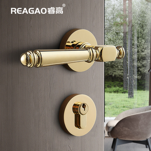 睿高纯铜金色门锁室内静音磁吸美式轻奢欧式法式别墅卧室门锁一套