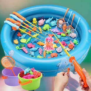 玩具妈妈儿童钓鱼磁性竿发光鱼池套装宝宝，益智钓鱼玩具儿童1一3岁