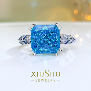 欧美复古风925纯银海蓝宝戒指镶嵌高碳钻时尚小众高级感冷淡风女