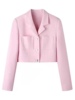 C052 纯色短款外套女装春秋款粉色小西装