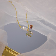 韩国东大门精致玫瑰花朵气质金沙石水晶珍珠短款项链气质女锁骨链