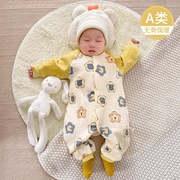 新生婴儿连体衣春秋，四季薄款爬服0-12个月宝宝，睡袋防踢被夹棉哈衣