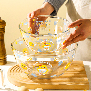 玻璃碗耐高温高硼硅玻璃和面盆，家用可爱卡通，耐热沙拉碗水果碗大碗