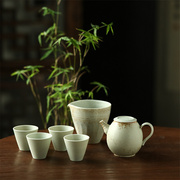 粗陶志野茶壶景德镇纯手工陶瓷整套茶具复古白色，软水四杯泡茶套装