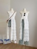 PPSHD白色蕾丝连衣裙排扣花边设计2024夏季百搭韩版吊带裙夏季