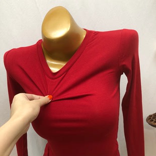 韩国女装ins一直想要的红色，显身材修身长袖，t恤打底衫2020秋