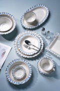 家用法式餐具套装浮雕裙边碗盘碟子高级感陶瓷餐具泼墨烟灰蓝餐具